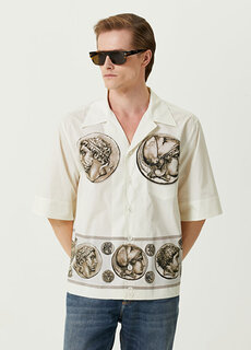 Рубашка с принтом экрю-коричневого цвета с лагерным воротником Dolce&amp;Gabbana