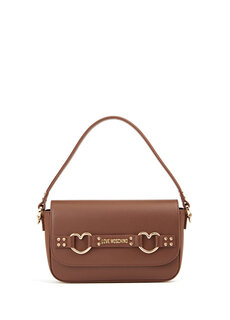 Темно-коричневая женская кожаная сумка с логотипом Love Moschino