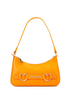 Женская кожаная сумка с оранжевым логотипом Love Moschino