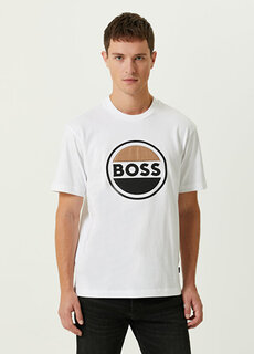 Белая футболка с вышитым логотипом Boss