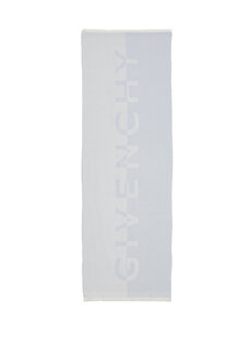 Женский шерстяной шарф с бело-серым логотипом Givenchy