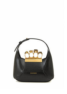 Миниатюрная черная женская кожаная сумка с драгоценными камнями Alexander McQueen