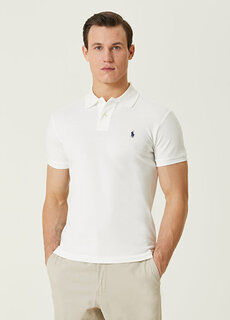 Белая футболка с воротником-поло и вышитым логотипом Polo Ralph Lauren