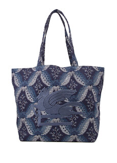 Мягкая женская сумка через плечо среднего синего цвета Etro