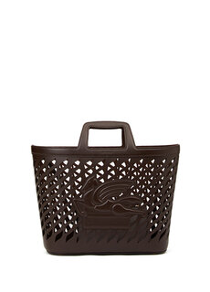 Женская кожаная сумка-шоппер с коричневым логотипом Etro