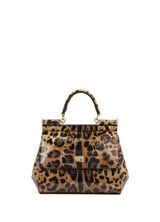 Маленькая женская кожаная сумка на плечо с леопардовым принтом sicily Dolce&amp;Gabbana