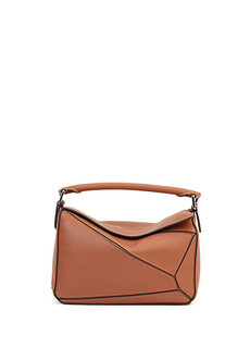 Маленькая коричневая женская кожаная сумка на плечо puzzle Loewe