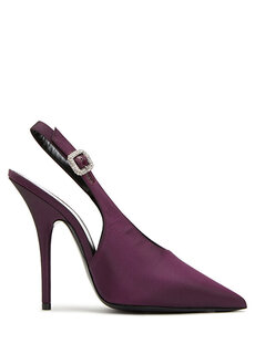Пурпурные шелковые туфли на высоком каблуке Saint Laurent