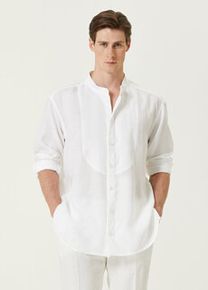 Белая льняная рубашка с вышивкой логотипа на манжете Dolce&amp;Gabbana