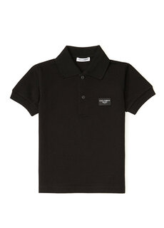 Черная футболка для мальчика с воротником-поло и логотипом Dolce&amp;Gabbana