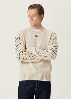 Бежевый жаккардовый свитер с логотипом Off-White
