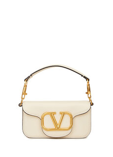 Маленькая женская кожаная сумка через плечо loca с кремовым логотипом Valentino Garavani