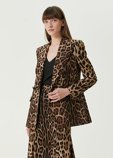 Двубортный шерстяной пиджак с леопардовым воротником и ласточкиным воротником Dolce&amp;Gabbana