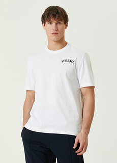 Белая футболка с вышитым логотипом Versace