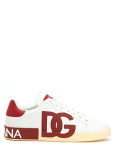 Мужские кожаные кроссовки с бело-красным логотипом Dolce&amp;Gabbana