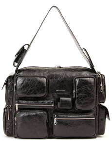 Большая черная женская кожаная сумка superbusy sling Balenciaga