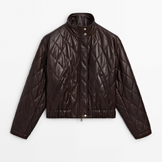 Кожанная куртка Massimo Dutti Quilted Nappa Bomber, коричневый