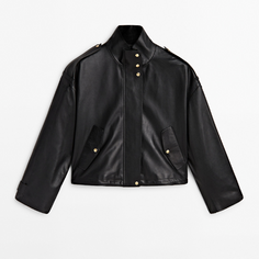 Кожанная куртка Massimo Dutti Nappa With Gold-toned Snap Buttons, черный