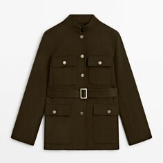 Куртка Massimo Dutti Wool Blend With Pockets And Gold Buttons, хаки