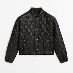 Пуховик Massimo Dutti Down And Feather Padding Diamond-design Bomber, черный