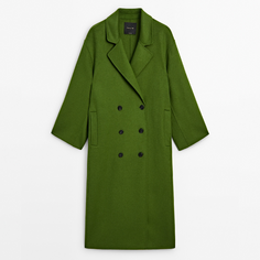 Пальто Massimo Dutti Long Wool Blend Double-breasted, зеленый
