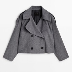 Тренч Massimo Dutti Cropped Wool Blend Flannel, серый