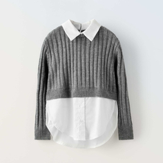Комбинированная рубашка Zara Contrast Knit Poplin, серый/белый