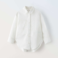 Рубашка Zara Contrast Knit Poplin, белый