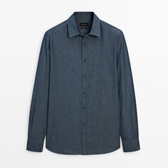 Рубашка Massimo Dutti Slim-fit Pinstriped Denim, темно-синий