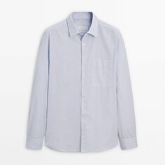 Рубашка Massimo Dutti Regular Fit Striped Poplin Cotton, голубой