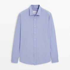 Рубашка Massimo Dutti Regular Fit Striped Poplin Cotton, синий