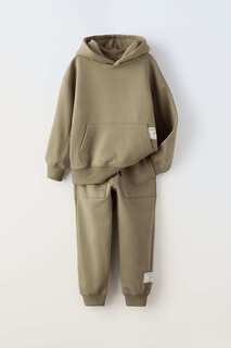 Комплект из худи и брюк Zara Plush, 2 предмета, коричневый/серо-коричневый