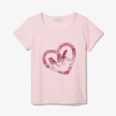 Футболка Michael Kors Kids Stretch Cotton Sequined Logo Heart, розовый