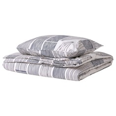 Комплект белья Ikea Bergkorsort Lined Sheet And 2 Pillowcases - 2 предмета, 150x200/50x60 см, белый/серый