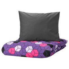 Комплект постельного белья Ikea Blaskata Lined Sheet And Pillowcase With A Pattern, 150х200/50х60 см, фиолетовый/черный