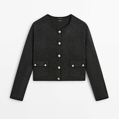 Кардиган Massimo Dutti Felted Wool Knit With Buttons, серый
