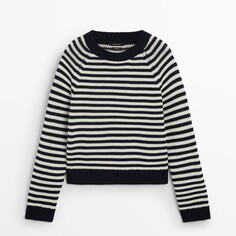 Свитер Massimo Dutti Striped Knit Crew Neck, синий