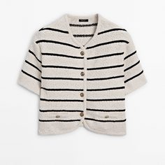 Кардиган Massimo Dutti Striped Short Sleeve Textured Knit, кремовый