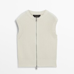 Жилет Massimo Dutti Cotton Knit With Zip, кремовый