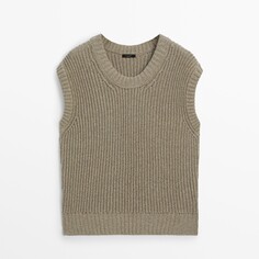 Жилет Massimo Dutti Knit With A Crew Neck And Ribbed Detail, бежевый