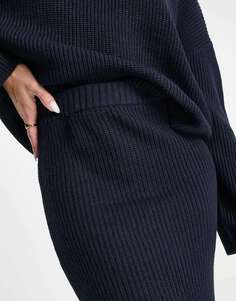 Темно-синяя французская длинная юбка средней длины в рубчик с прострочкой M Lounge