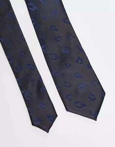 Черный тонкий галстук из жаккарда с изображением животных ASOS