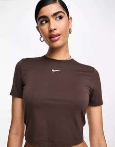Узкая укороченная футболка Nike Mini Swoosh Коричневого цвета в стиле барокко