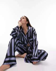 Атласная пижама в полоску и брючный комплект Topshop синего и черного цветов