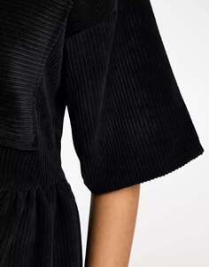 Черное вельветовое платье-футболка мини ASOS