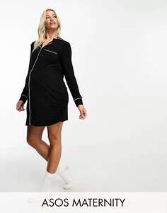 Черная вискозная рубашка для сна с контрастной окантовкой ASOS DESIGN Maternity