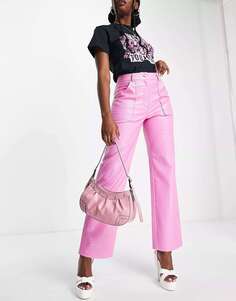 Розовые брюки прямого кроя из лакированной крокодиловой ткани Miss Selfridge с разрезом по бокам
