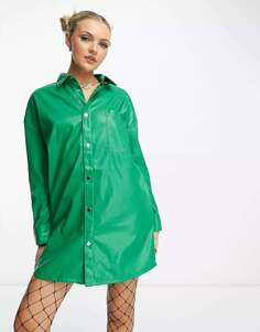Зеленое платье-рубашка из искусственной кожи Native Youth с контрастной строчкой