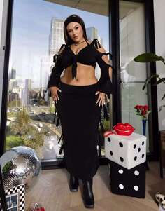 Черная координированная юбка миди с завязками по бокам от Labelrail x Holly Marston