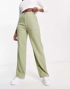 Свободные льняные брюки оливкового цвета Pull&amp;Bear